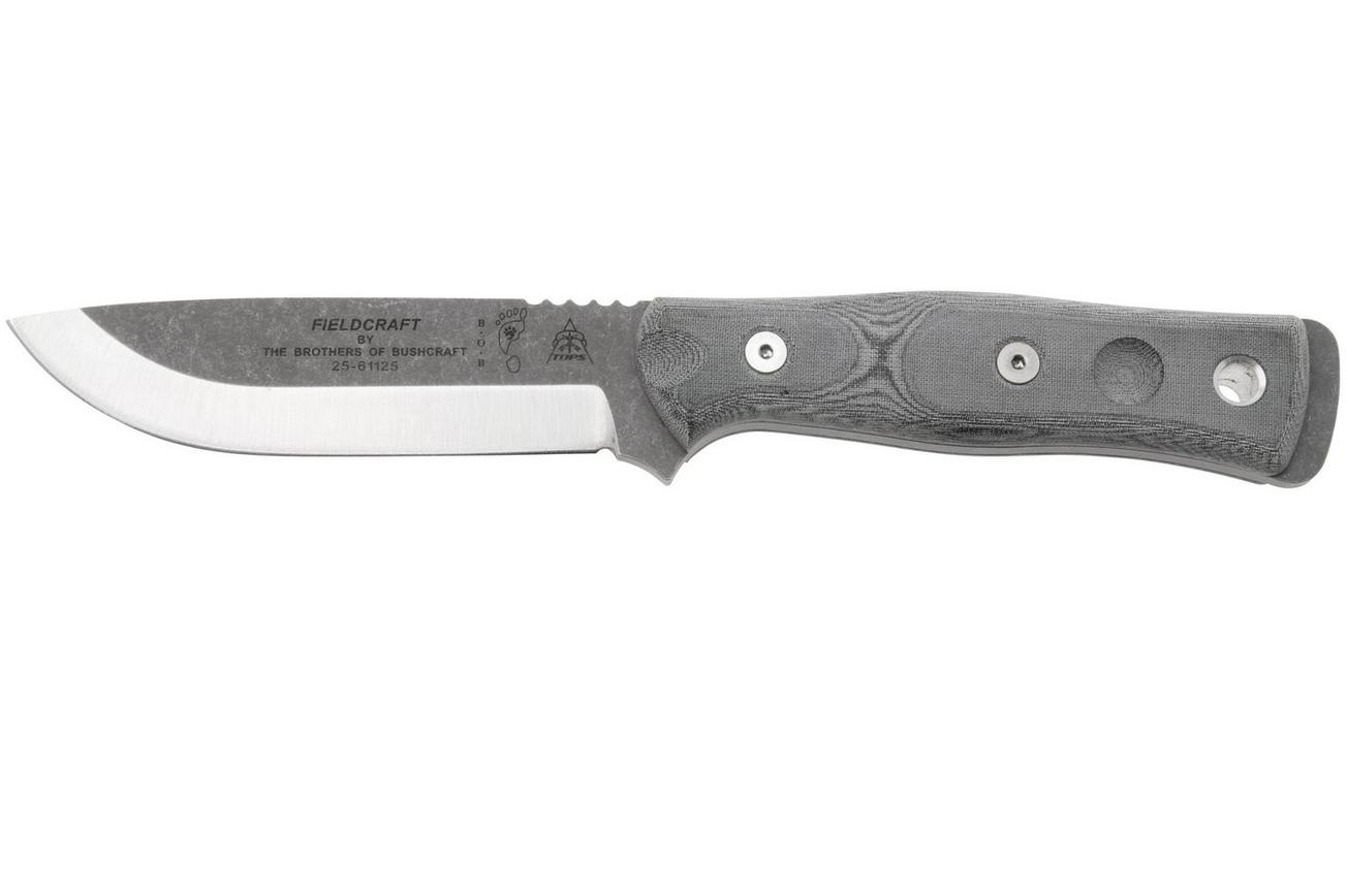 TOPS Knives Fieldcraft B.O.B. BROS-TBF BLM, 1095 Tumbled Finish, Black Linen Micarta, bushcraftmes, Brothers Of Bushcraft design