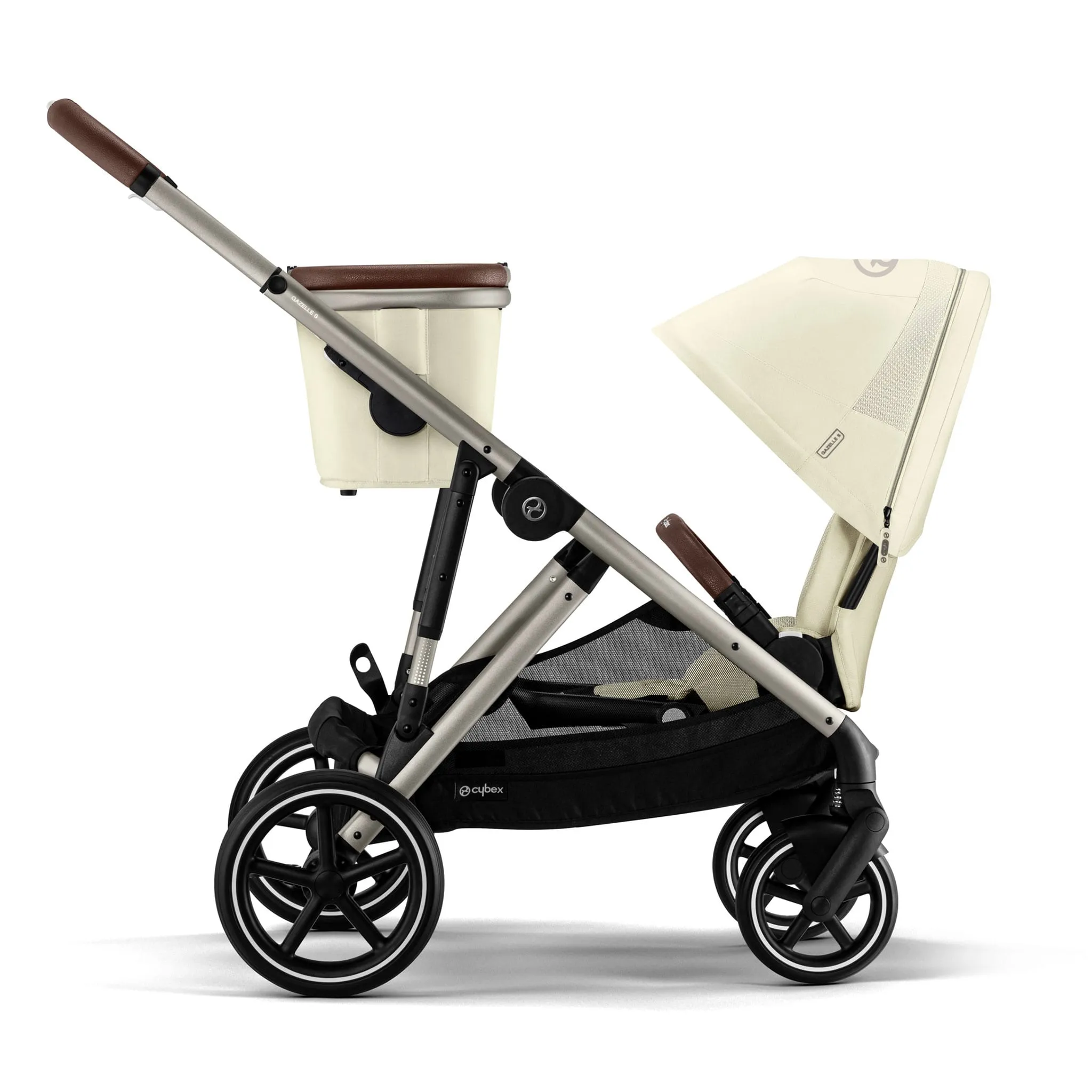Cybex Poussette Double Gazelle S 2 – Châssis Taupe  Sièges Beige coquillage