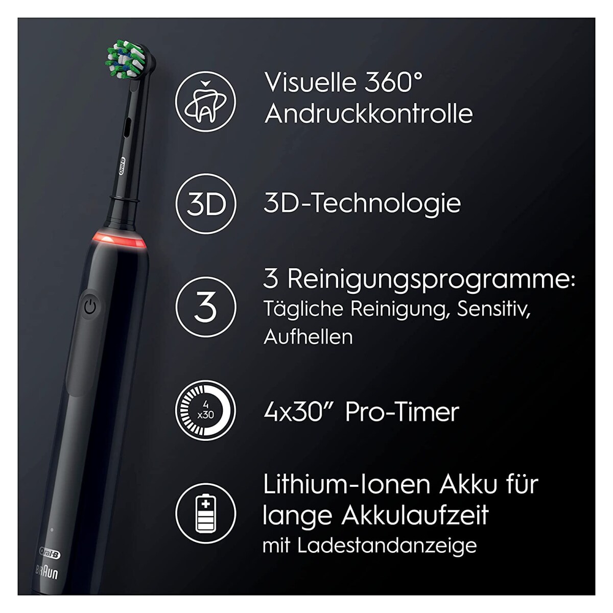 Oral-B Pro 3 3900N Black/Pink elektrische Zahnbürste mit 2. Handstück