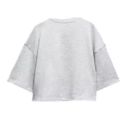 Avauntgardo - 3/4-mouw ronde hals sweatshirt met opdruk en trekkoord in de taille, gestreepte shorts met wijde pijpen / set
