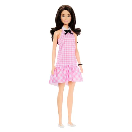 Barbie Fashionista Puppe mit schwarzen Haaren, rosa Gingham-Kleid