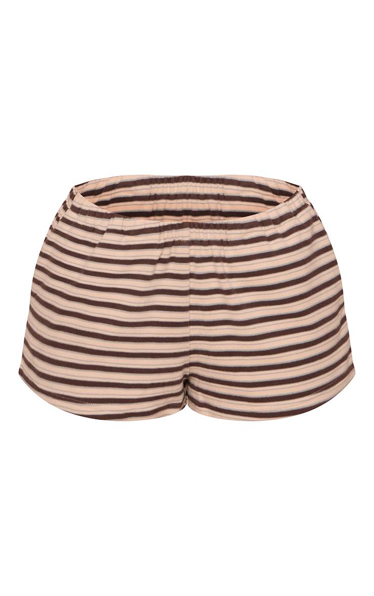 Marron Short Petite En Molleton Doux À Rayures Avec Cordon De Serrage