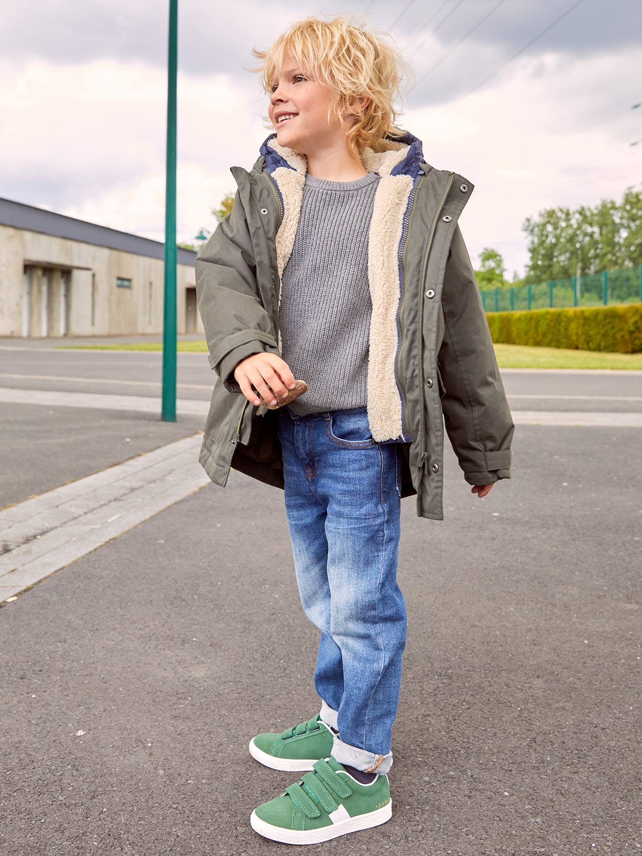 Parka 3 em 1 com jaqueta removível, infantil, azul escuro