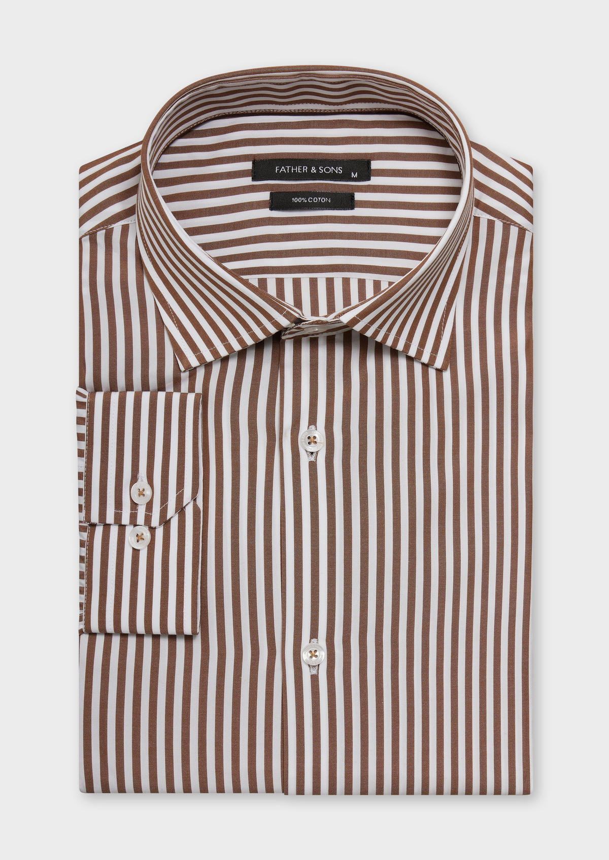 Chemise habillée Regular en popeline de coton blanc à rayures taupe