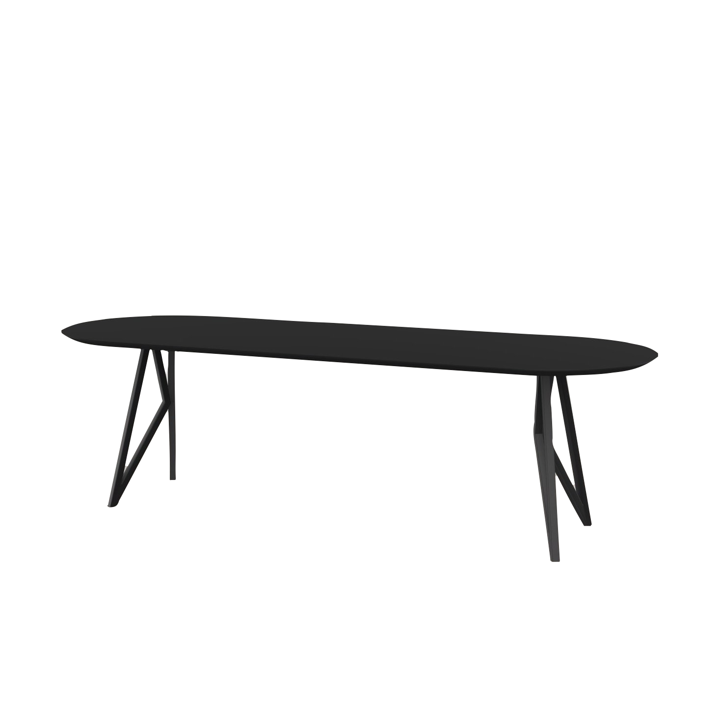 Studio HENK tafel Butterfly Plat ovaal - zwart frame, HPL Fenix nero ingo 200 x 90 | HPL Fenix Nero Ingo | Verjongde Rand | Frame Zwart