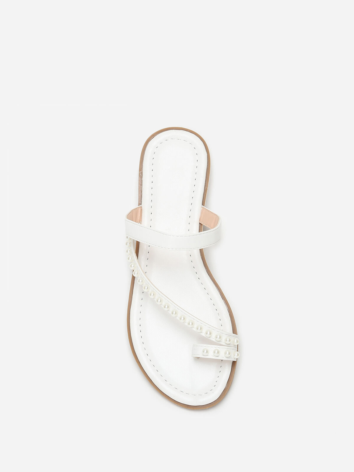 Mules plates à fines brides et perles- Blanc