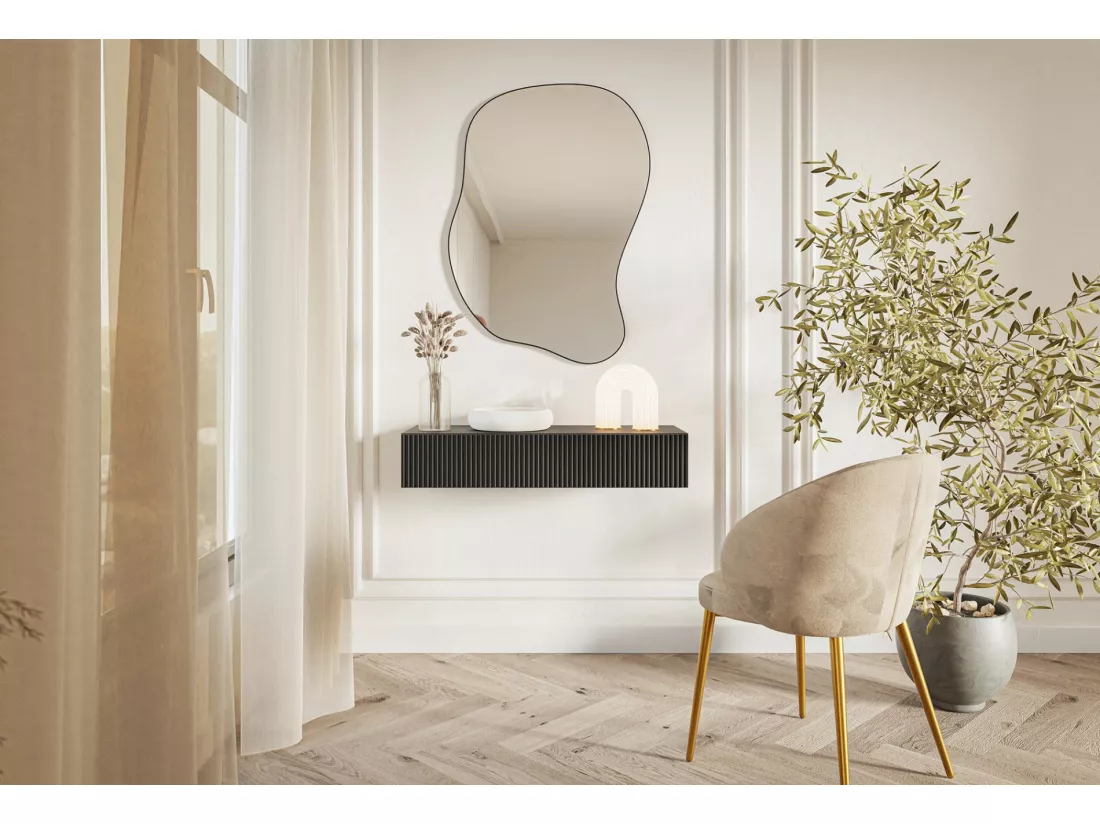Table console avec tiroir - 90 cm - suspendu - noir - VELDIO
