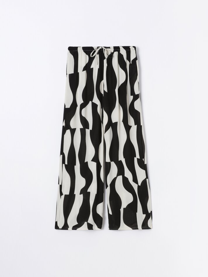 Calças culote de algodão - Branco/preto