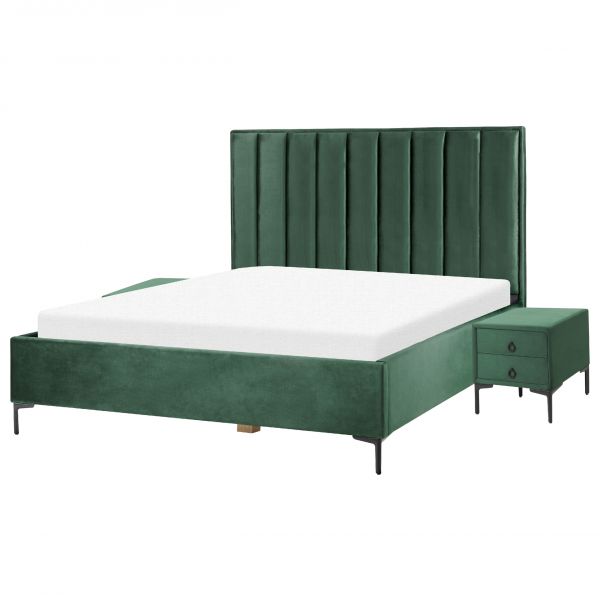 Beliani Conjunto de Quarto de Dormir Sezanne de Veludo Verde 150x215x142