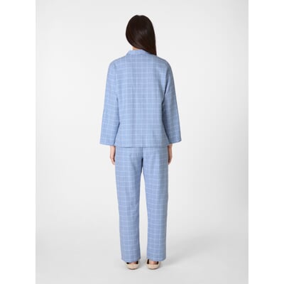 Damen-Flanellpyjama kariert, Hellblau