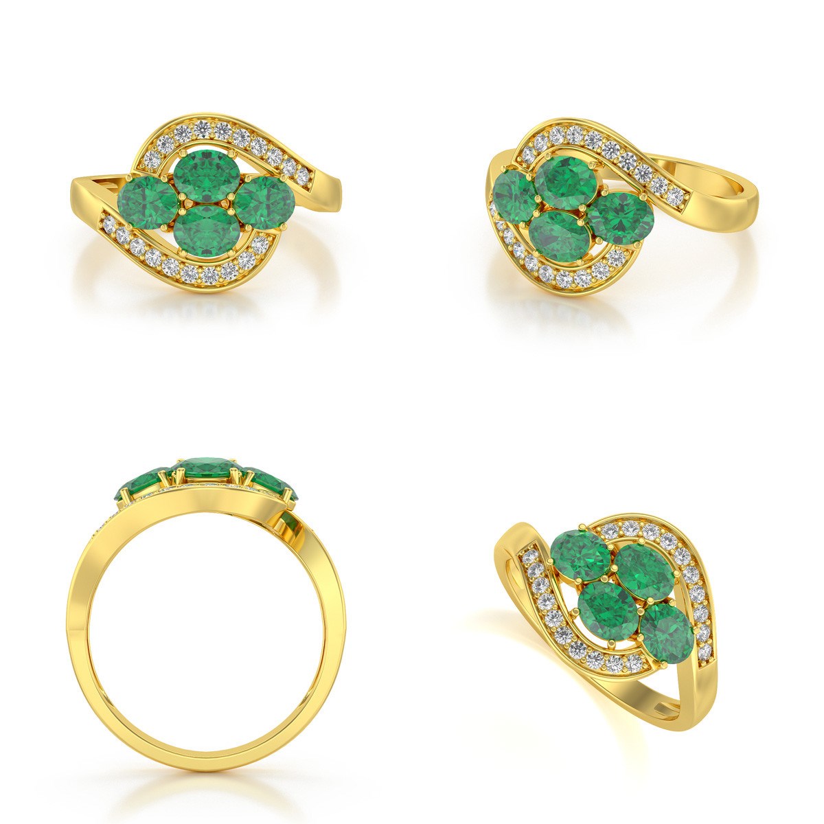 Bague ADEN Or 585 Jaune Emeraude et diamants 2.91grs
