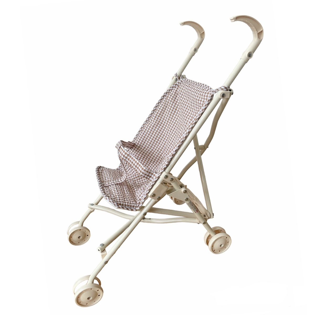 Poussette poupée vichy beige marron Frisette