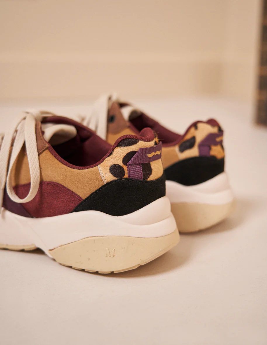 Baskets basses Lison - Suède noir beige bordeaux
