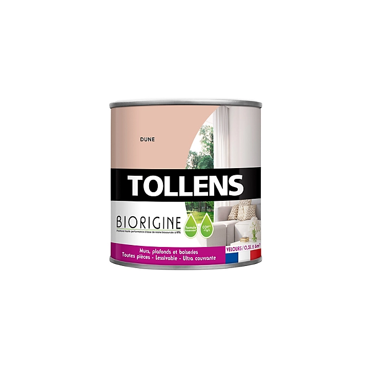 Peinture murs et plafonds Biorigine Tollens velours crème dune 50ml