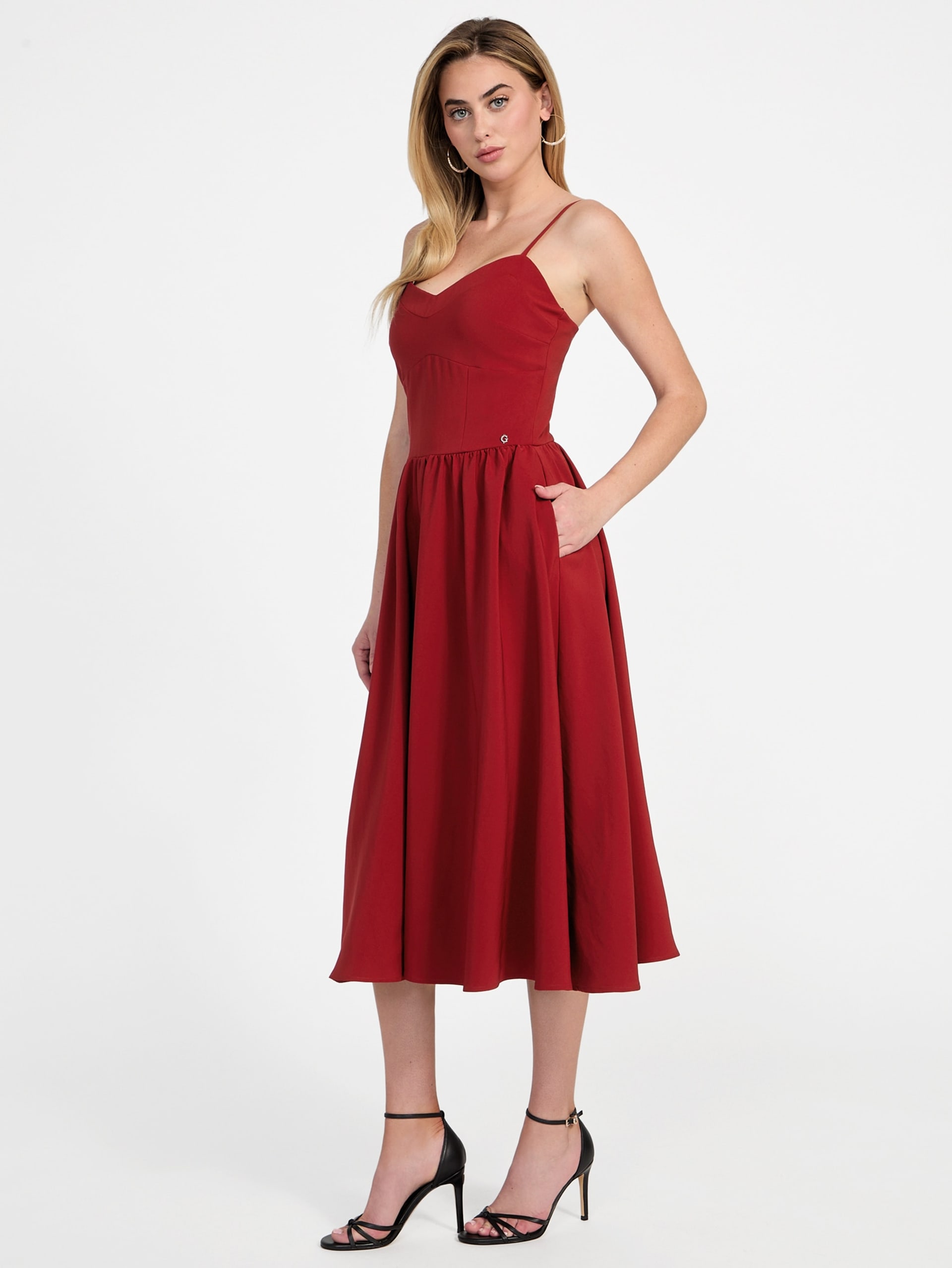 Vestido midi Sophie em tecido plano