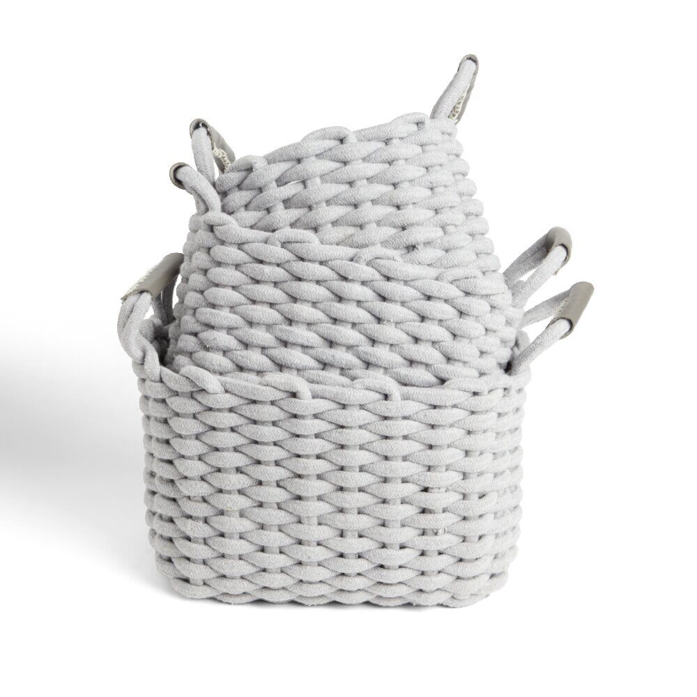Panière rectangulaire tricot coton gris 16x14xH24cm