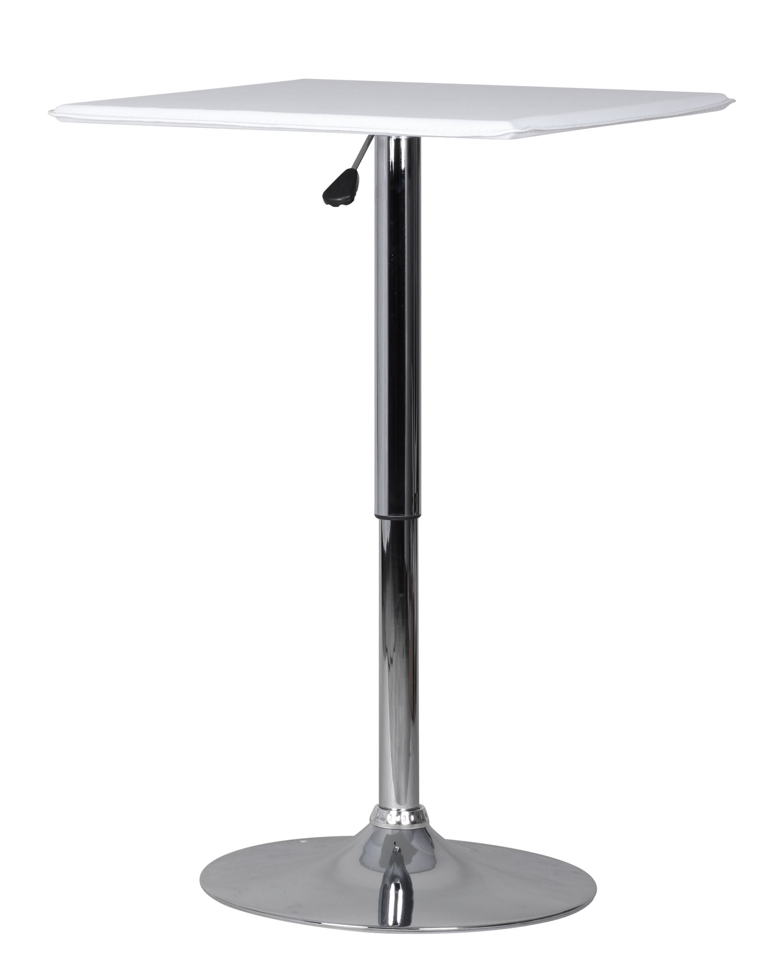 KADIMA DESIGN Stehtisch: Höhenverstellbare Leder-Optik Tischplatte, Chromgestell, 63x63 cm, drehbar, Weiß.