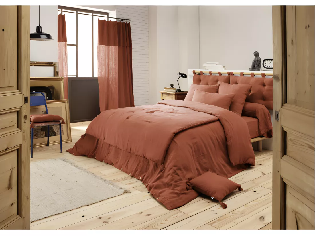 Housse de couette gaze de coton double 240 x 260 cm terracotta - PEPA 4