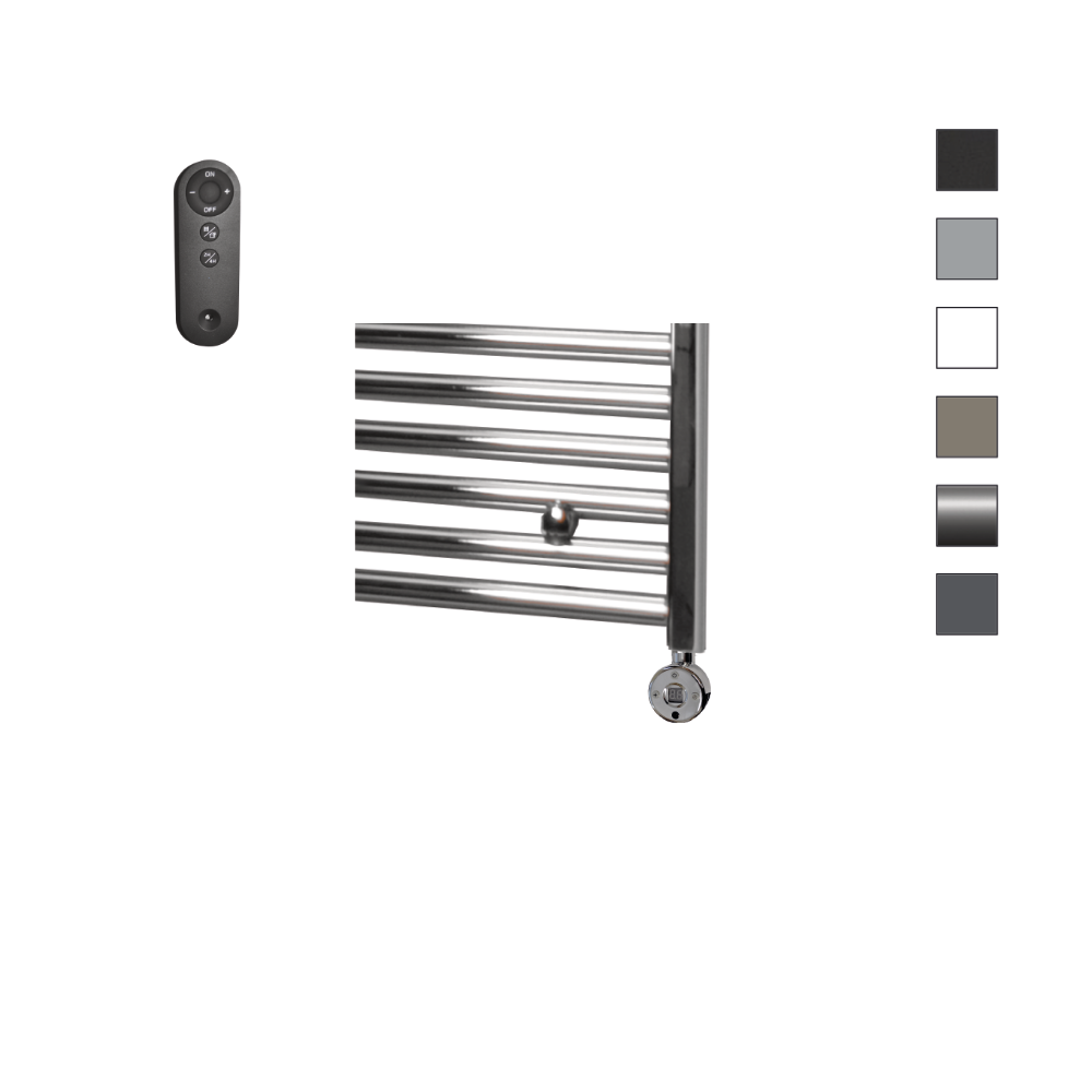 Sanicare HVS elektrische radiator 45x172cm chroom met afstandsbediening en thermostaat chroom rechtsonder