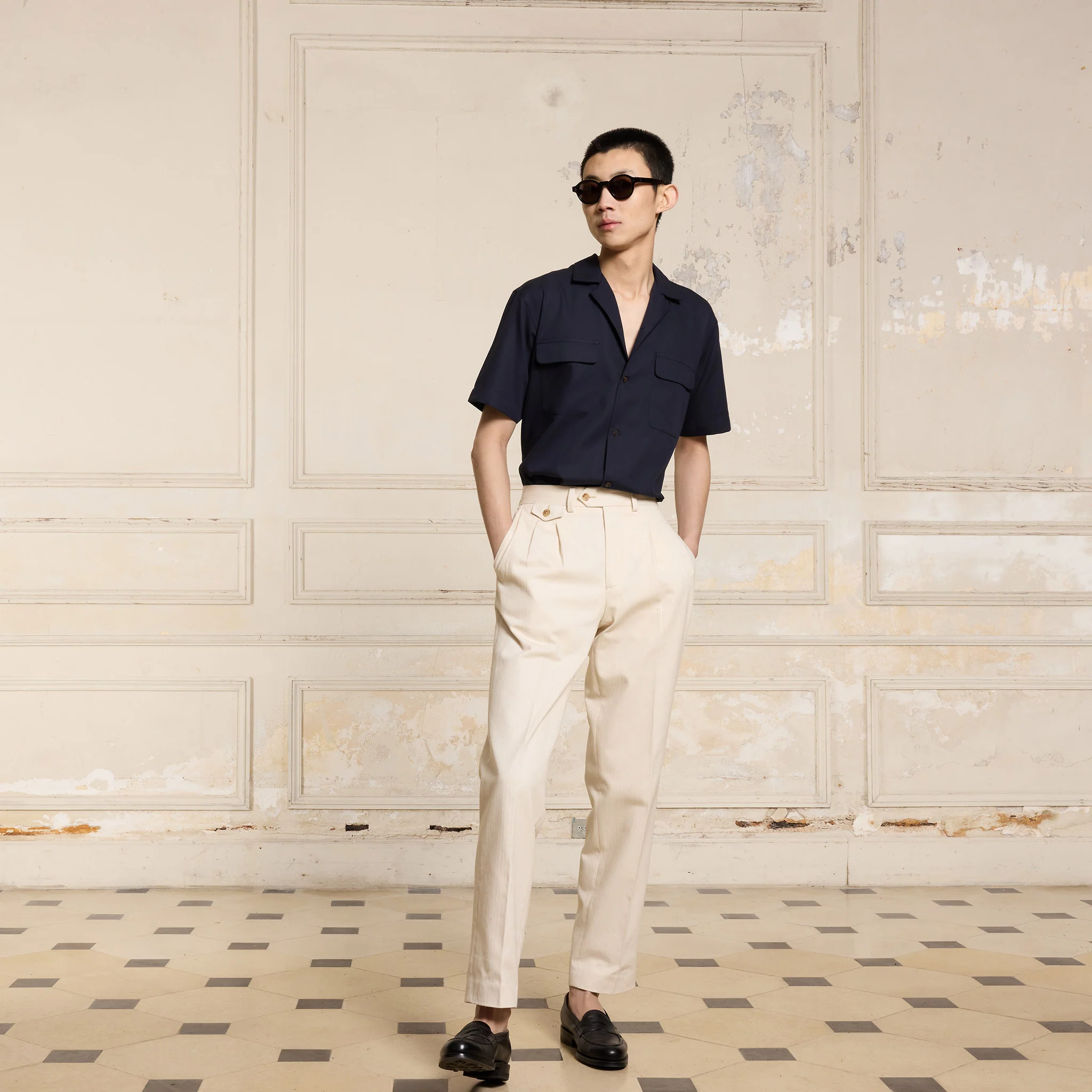 Short-sleeved shirt in navy Giro Inglese