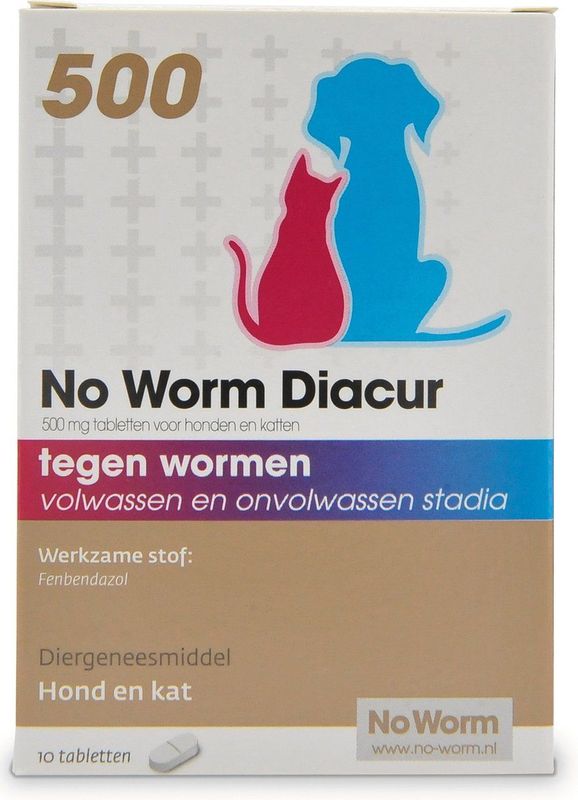 No Worm Diacur 500 Ontworming Hond en Kat 10 tabletten