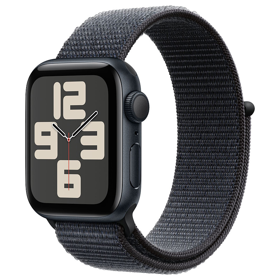 Apple Watch SE GPS (2024) - 44 mm - Aluminium Minuit - Bracelet Sport Textile Encre Violette