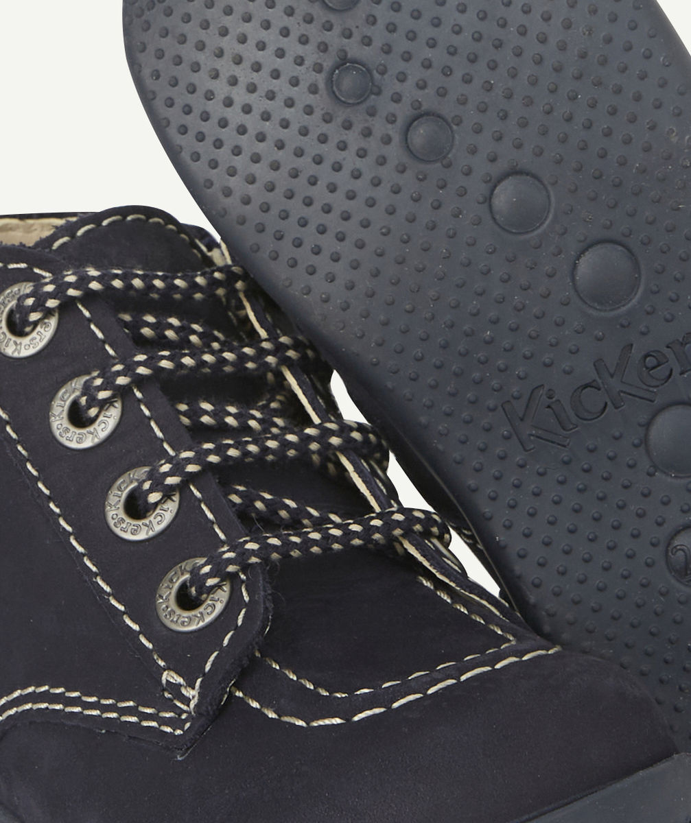 KICKERSBOTTINES EN CUIR BÉBÉ BLEU MARINE AVEC LACETS ET ZIP