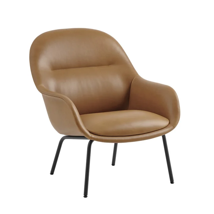 Muuto - Fiber Lounge Armchair Tube Base, schwarz / Refine Leder Cognac