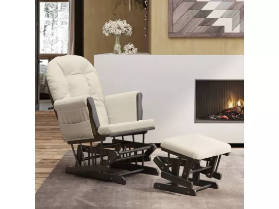 Chaise berçante avec repose-pied Blanc crème Tissu