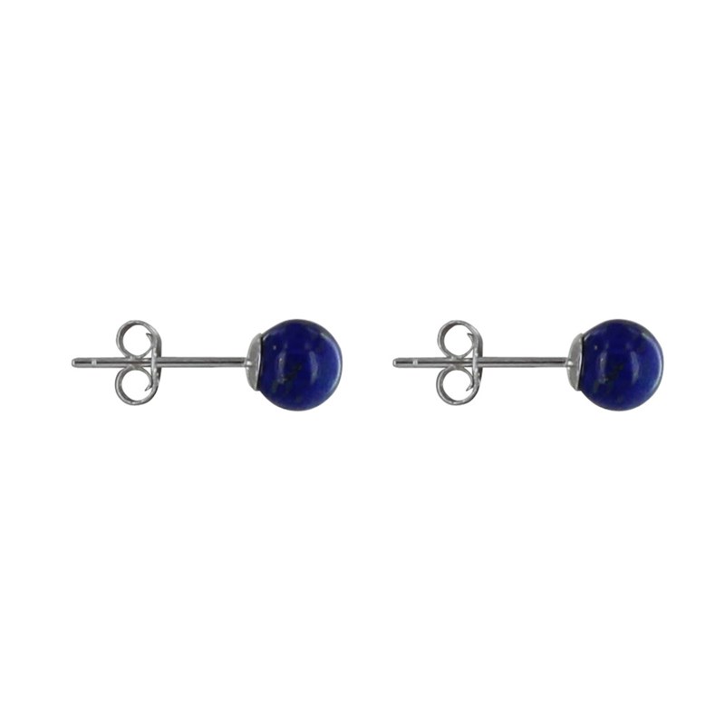 Boucles d'Oreilles Clou Argent Rhodié et Perles de Lapis Lazuli 6 mm