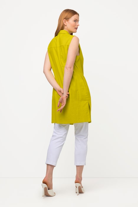 Bluse, Leinenmix, Hemdkragen, Taschen, ärmellos
