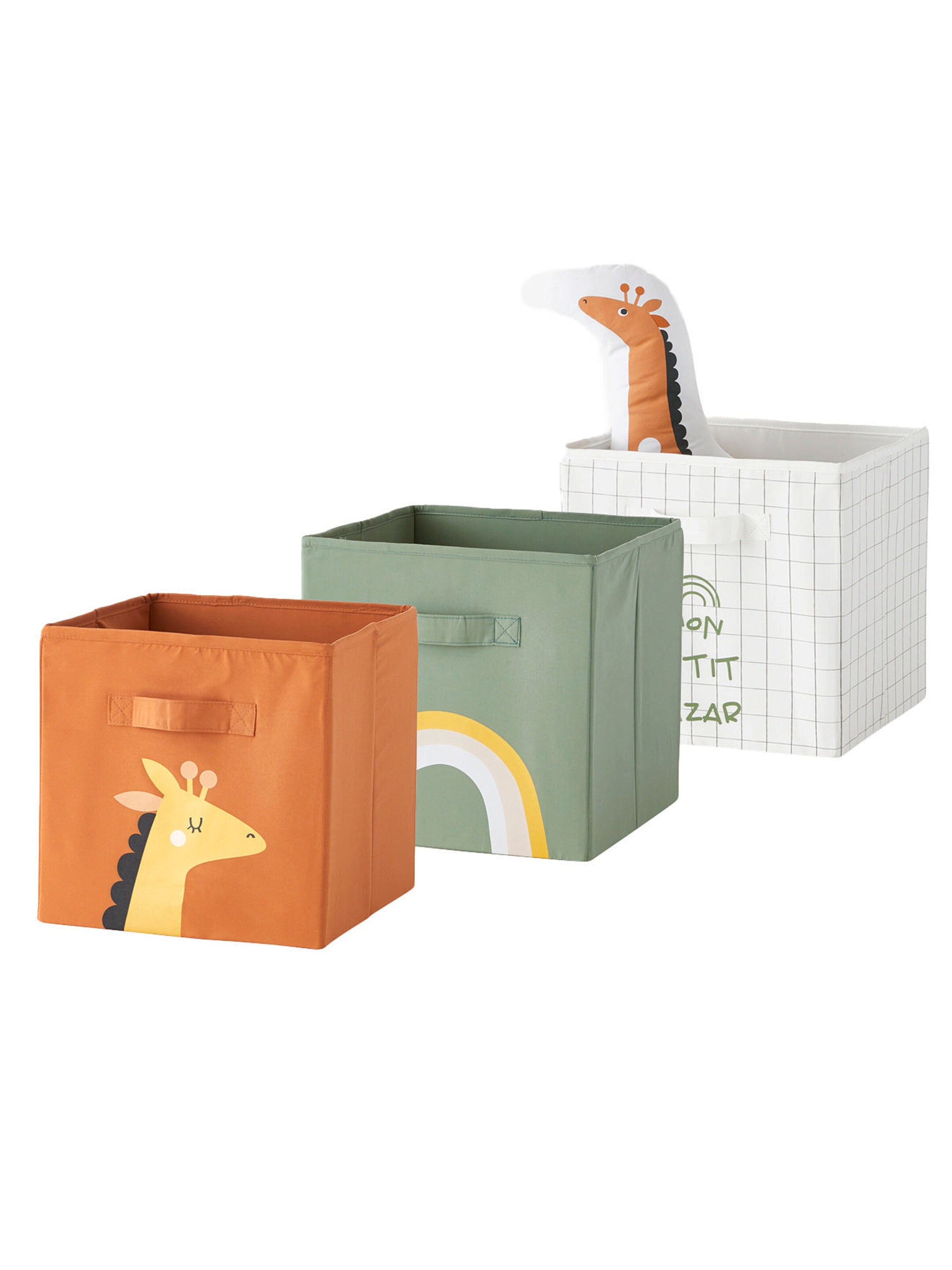 Vertbaudet Kinderzimmer 3er-Set Aufbewahrungsboxen TANSANIA orange/grün/weiß