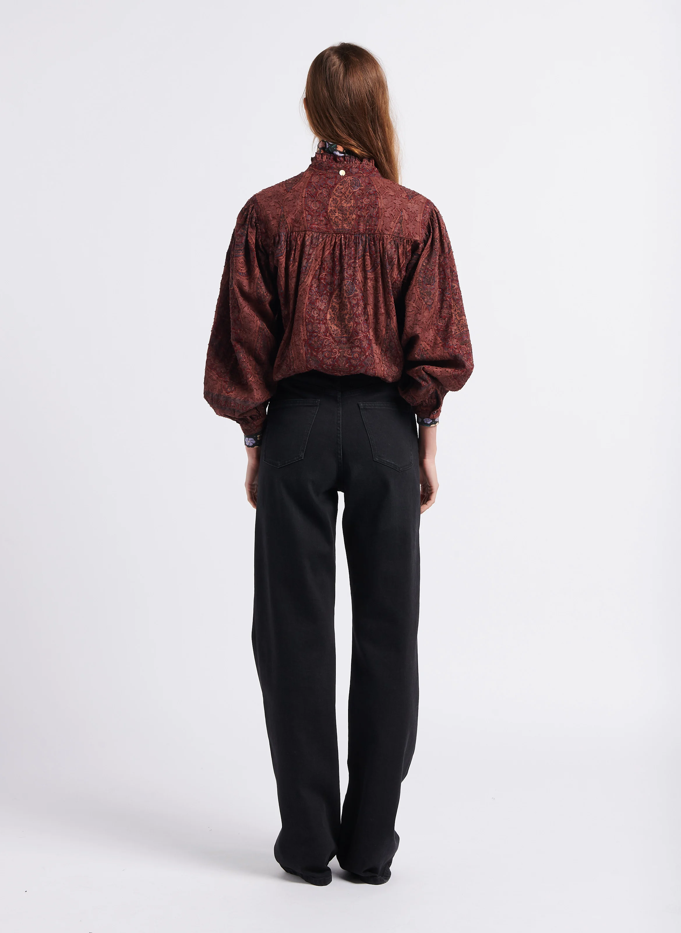 TAJARO - Chemise droite col montant en coton | Rouge