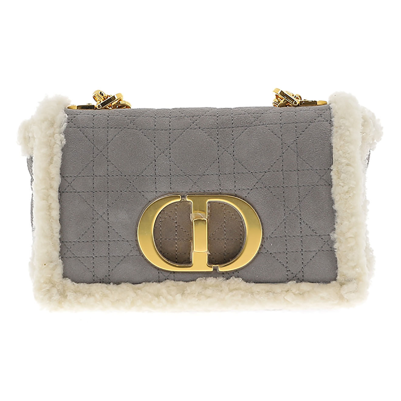 Dior Sac bandoulière Caro en Cuir effet daim & Laine gris - Très bon état - L.21 cm