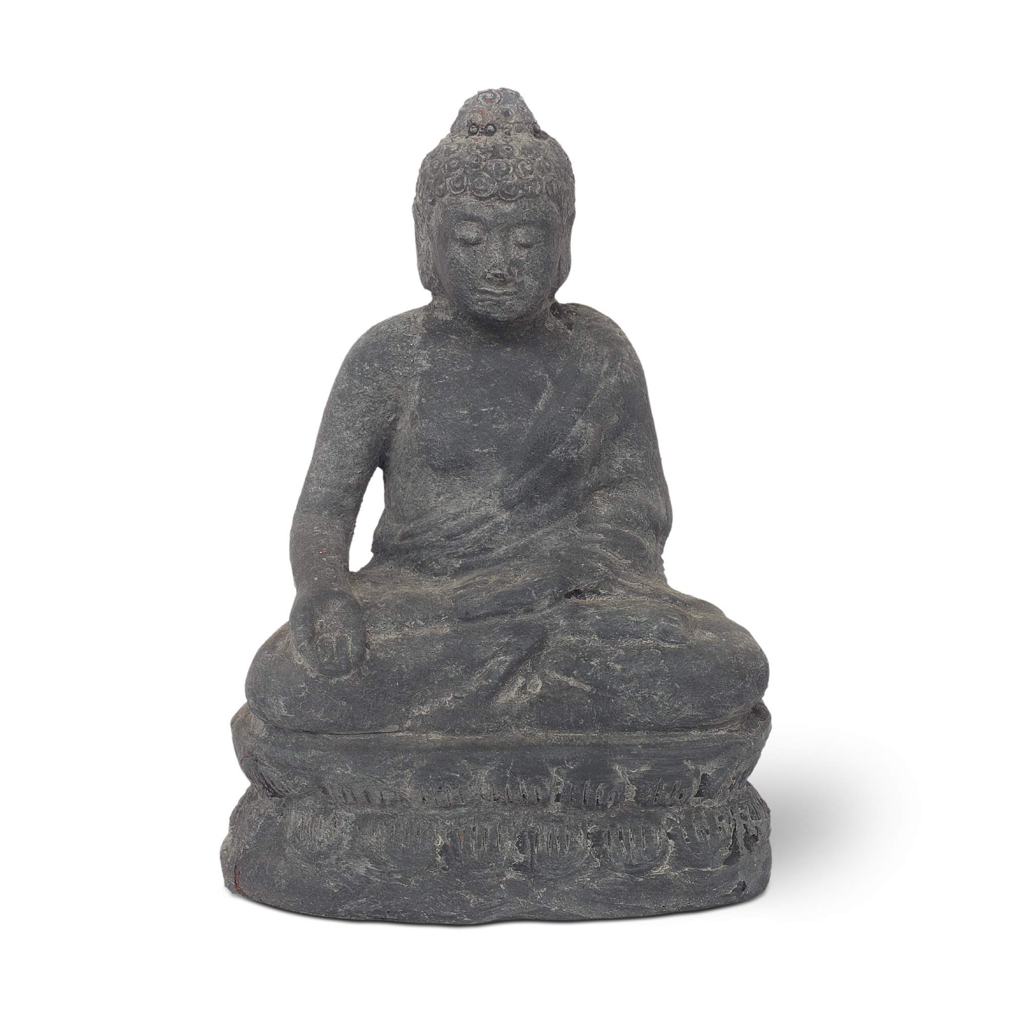 Sitzender Buddha aus Ton, grau, L 10 cm, B 15 cm, H 22 cm von fischer's lagerhaus