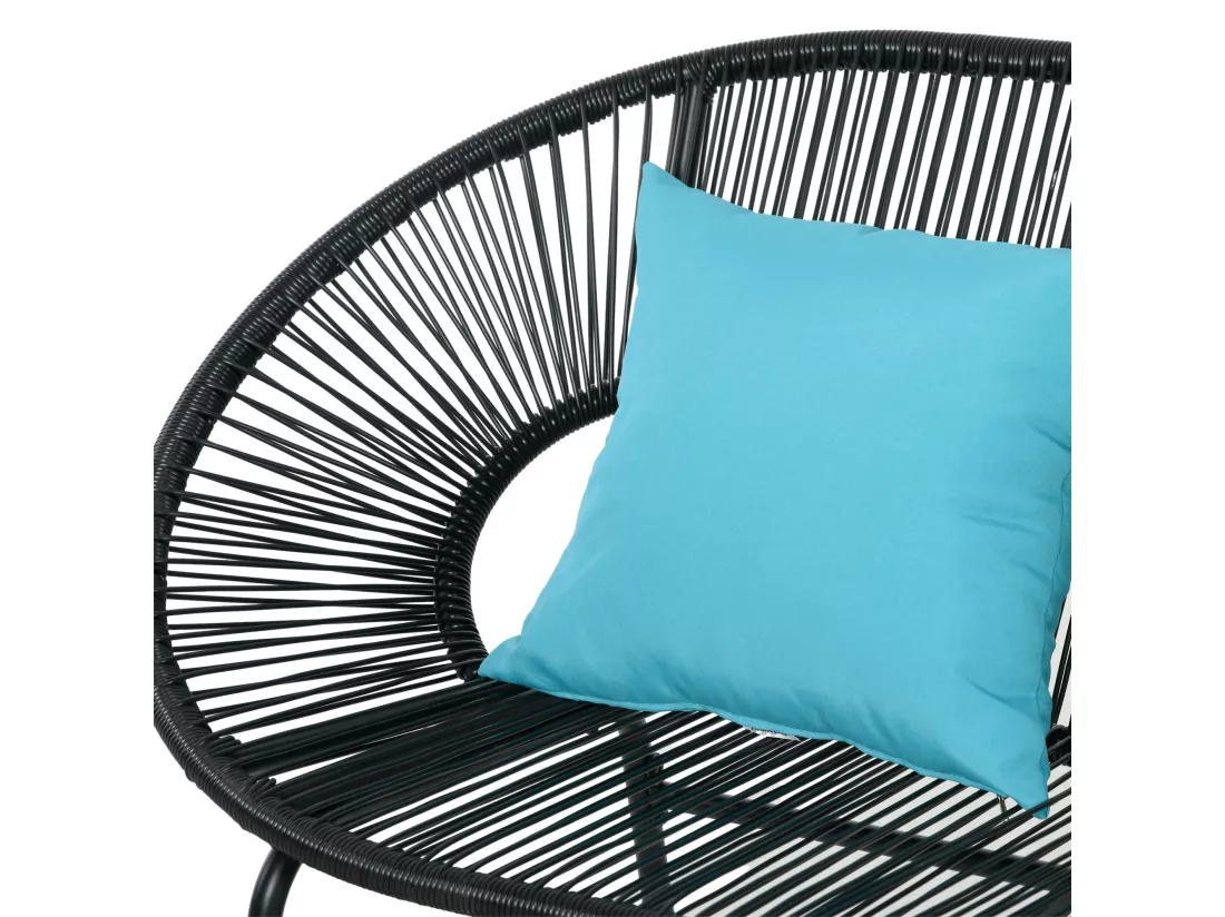 Banc de jardin 2 places design Acapulco 2 coussins métal résine filaire noir