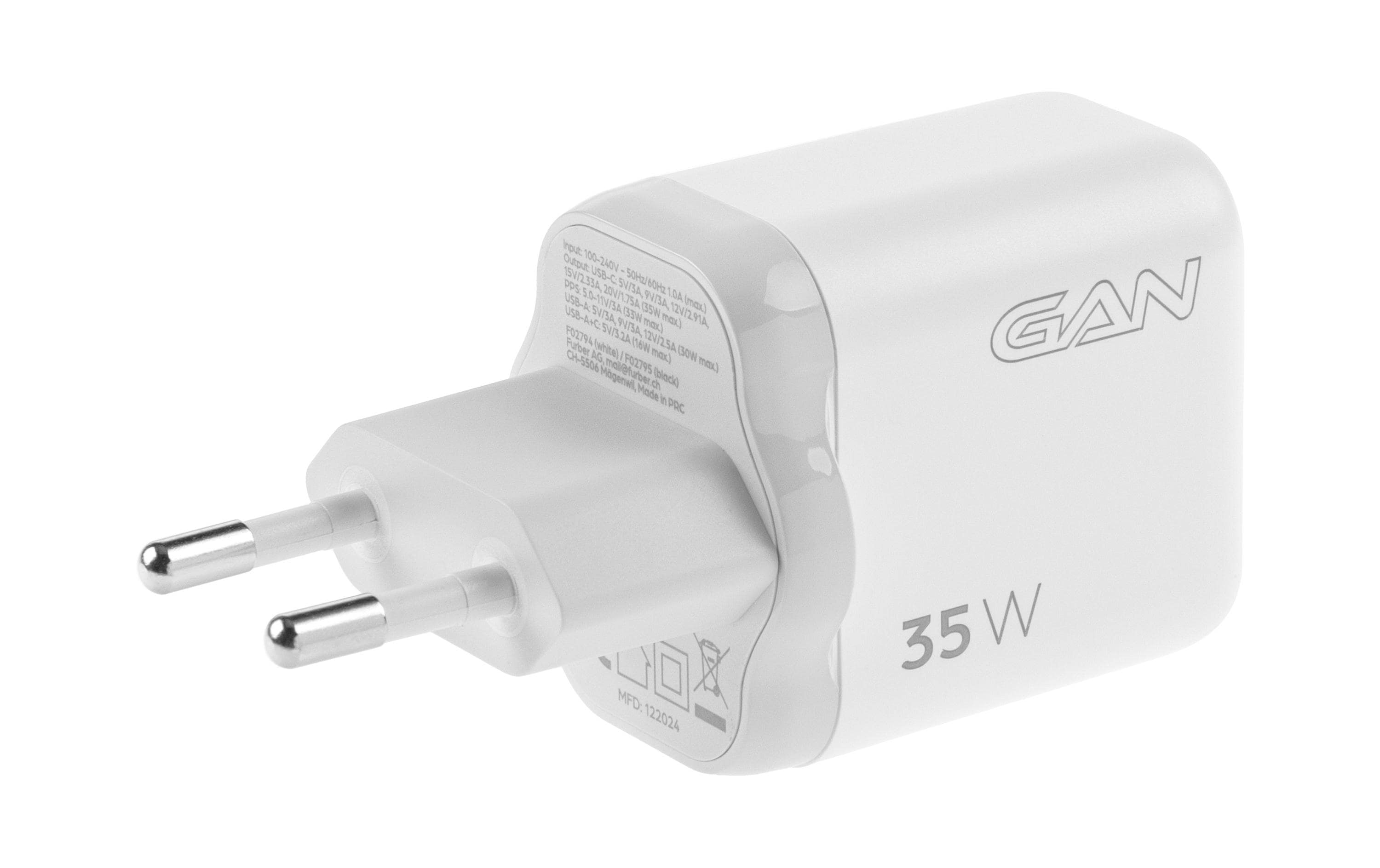 USB-Wandladegerät Dual 1C1A 35 W GaN WeissLadeadapter mit einem USB-C- und einem USB-A-Port