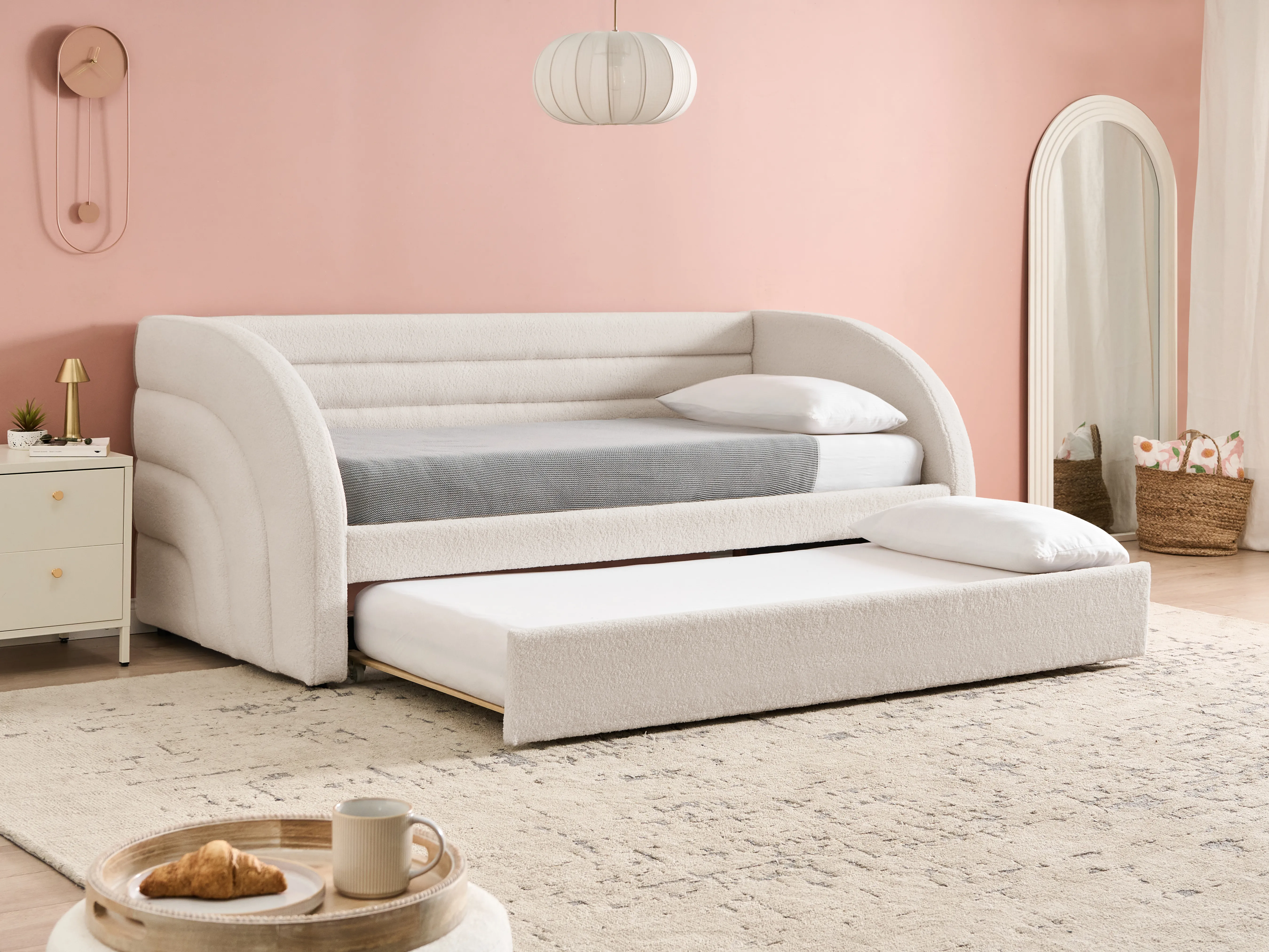 Onderschuifbed Bouclé ALBIAC 90 x 200 cm Wit