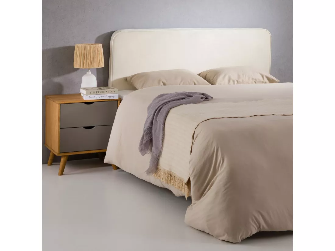 Tête de lit CELIA 120, En tissu rembourré, Fixation murale Design arrondi moderne, Pour lit 120 cm ou moins, Blanc crème
