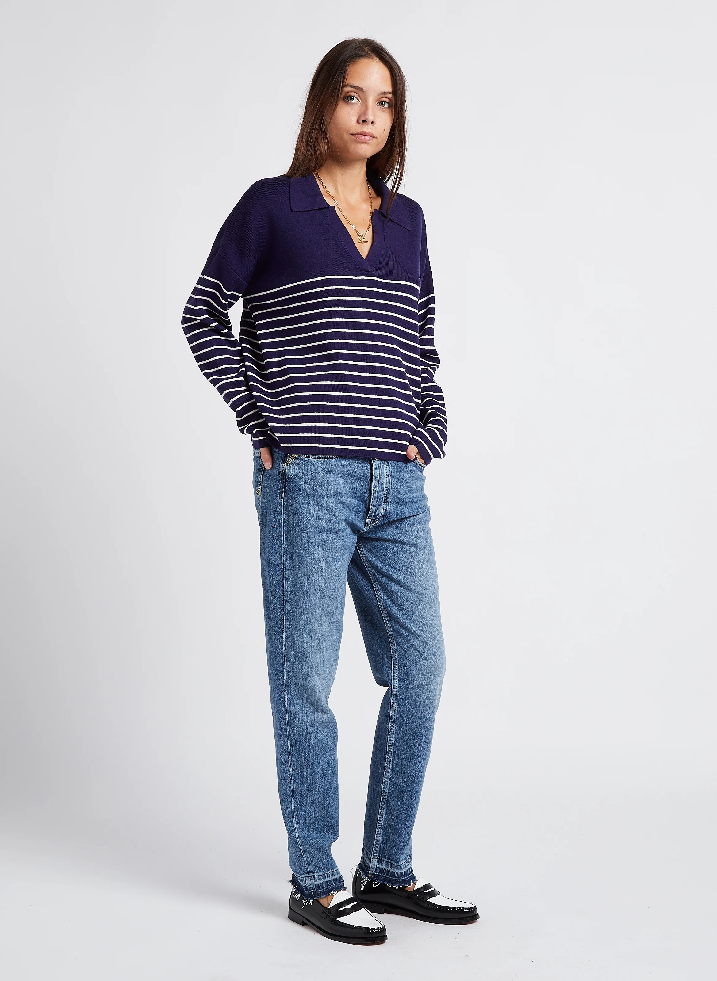 MONDOVIE AMOUR - Pull col V ample en laine mélangée | Bleu