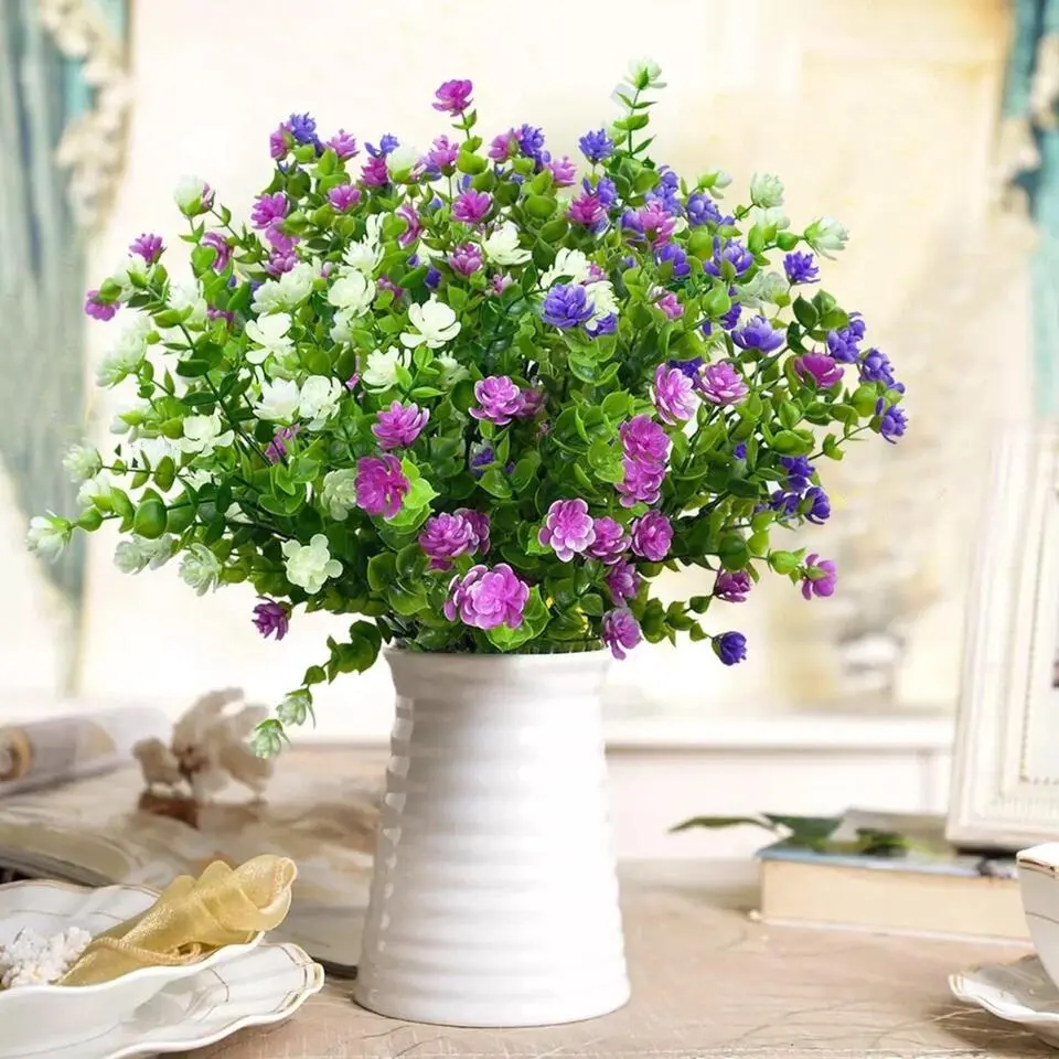 Bobbel Home Kunstbloemen - 6 bundels paars blauw wit