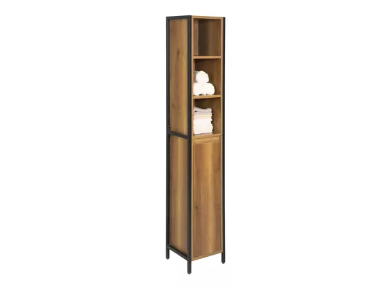 Meuble Colonne De Salle De Bain Avec 3 Niches, 1 Porte Et 3 Etagères Intérieurs, BZr62-pf
