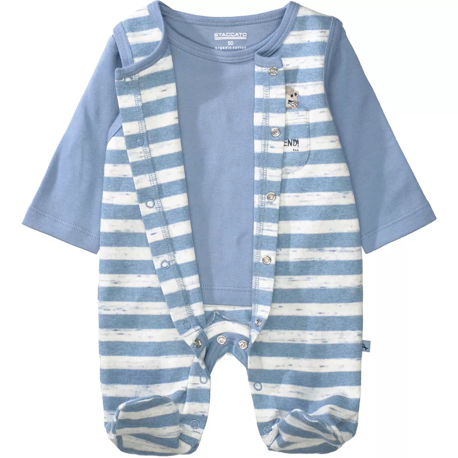 Staccato Strampler+Shirt sea blue gestreift