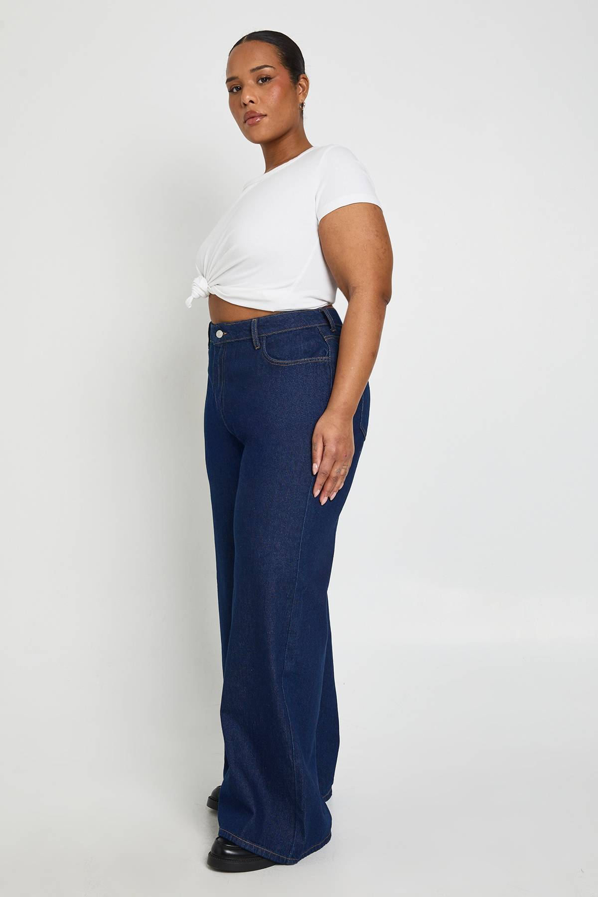 boohoo Jean Plus Basics Taille Haute Jambe Large