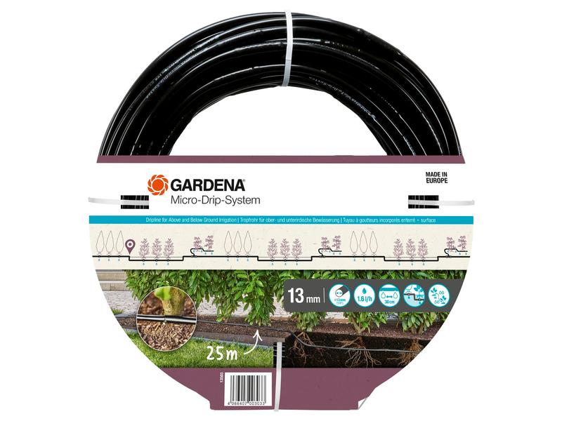 GARDENA Tropfrohr 1.6 l/h 25 m Micro-Drip-System 25 m langes Tropfrohr mit integrierten Tropfern für eine wassersparende Tropfbewässerung von Hecken und Büschen