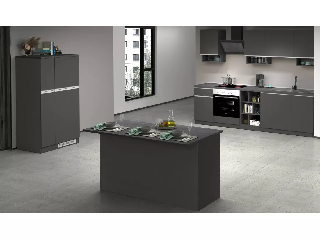 Îlot de cuisine Dcarnelo, Armoire polyvalente, Meuble de kitchenette, Table auxiliaire, 100% Made in Italy, 155x90h90 cm, Anthracite et Ardoise