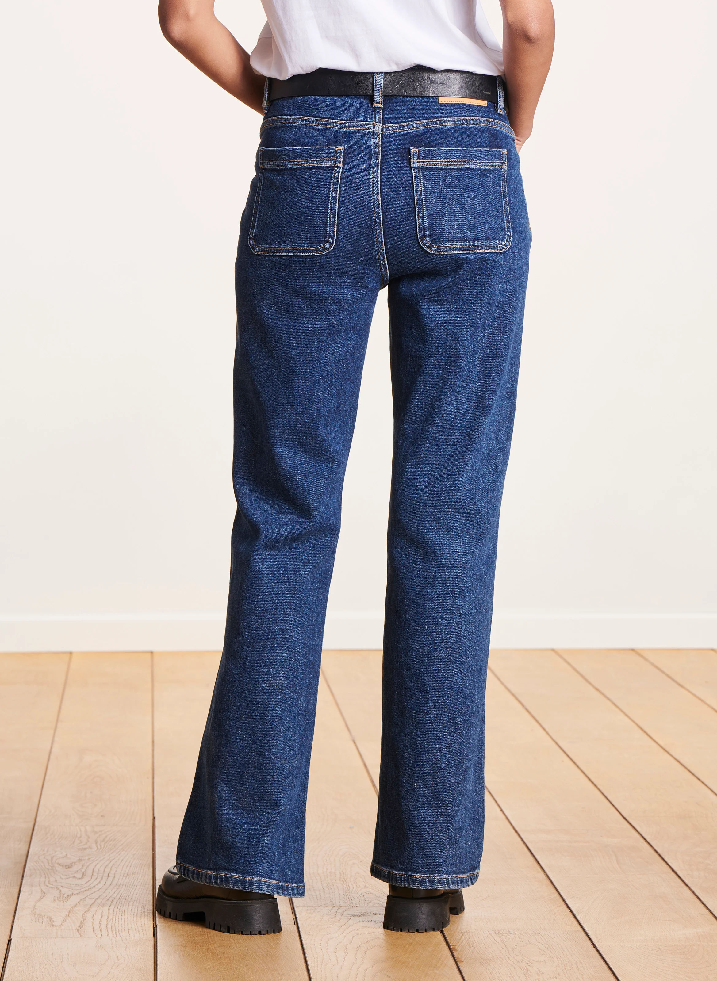 Jean bootcut taille haute en coton mélangé| Bleu