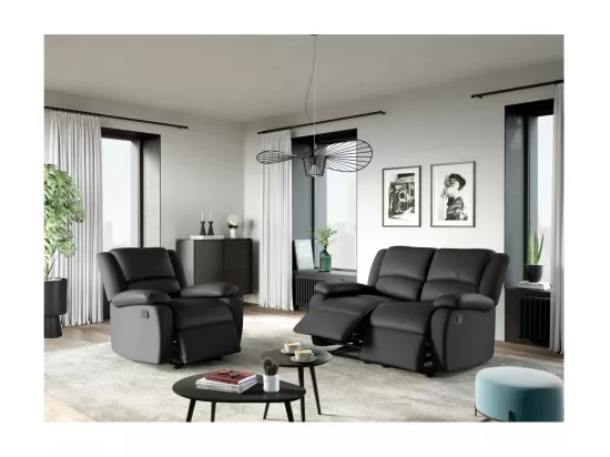 Fauteuil Relaxation 1 place Simili cuir Léo - Noir - L88 x 93 x 96cm - Loungitude