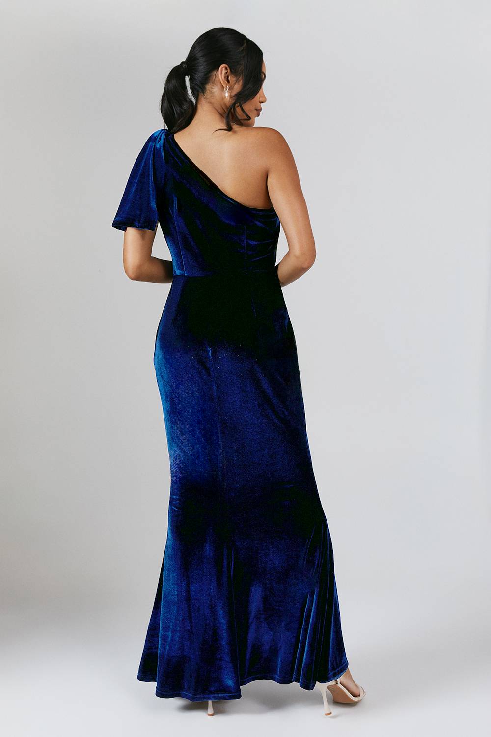 Coast Robe Longue de Demoiselle d'Honneur en Velours à Une Épaule avec Nœud