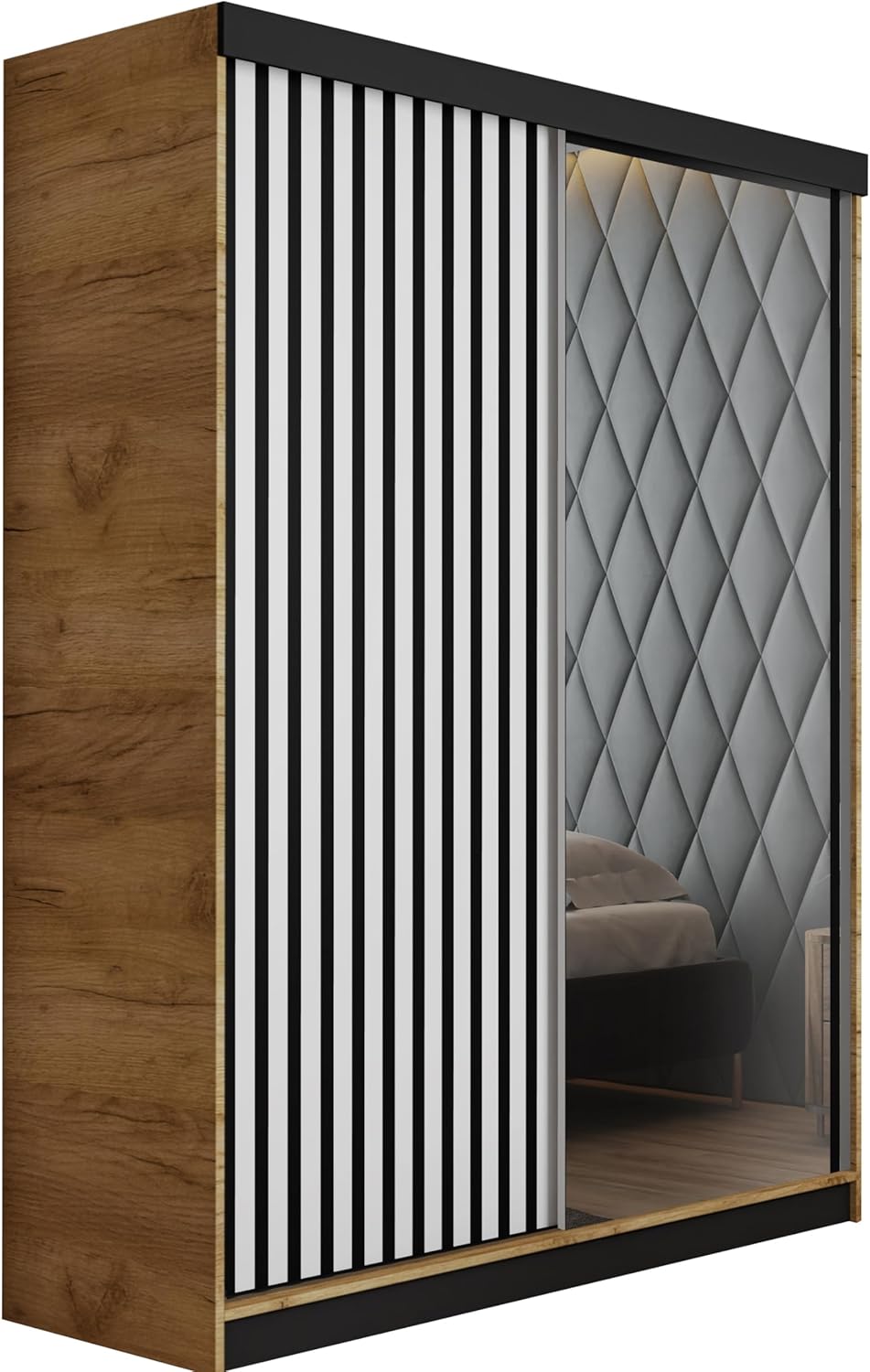 KIER FURNITURE Schränke für Stauraum - Malani 138 - Kleiderschrank - Schiebetürenschrank - Eleganter Kleiderschrank Schrank Garderobe - Schrank - Craft Eiche Gold & Graphit 138x205x59 cm